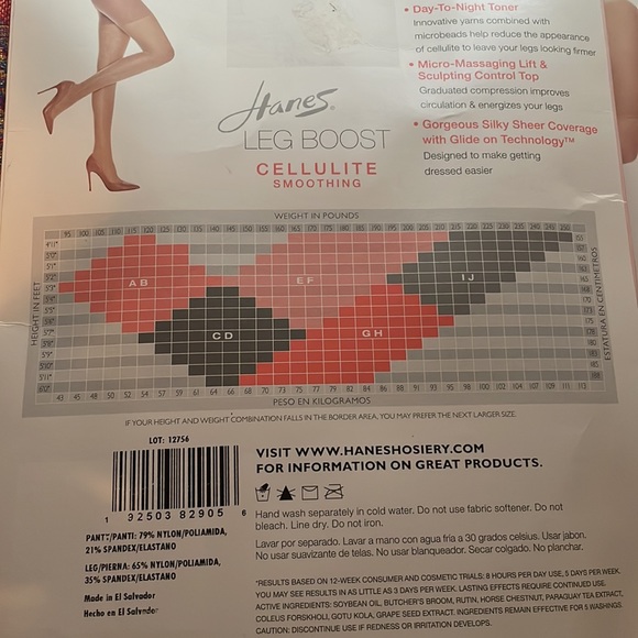 Hanes Leg Boost Celluite Smoothing Black 360 Graduated Compression Pantyhose(2) - Picture 6 of 10